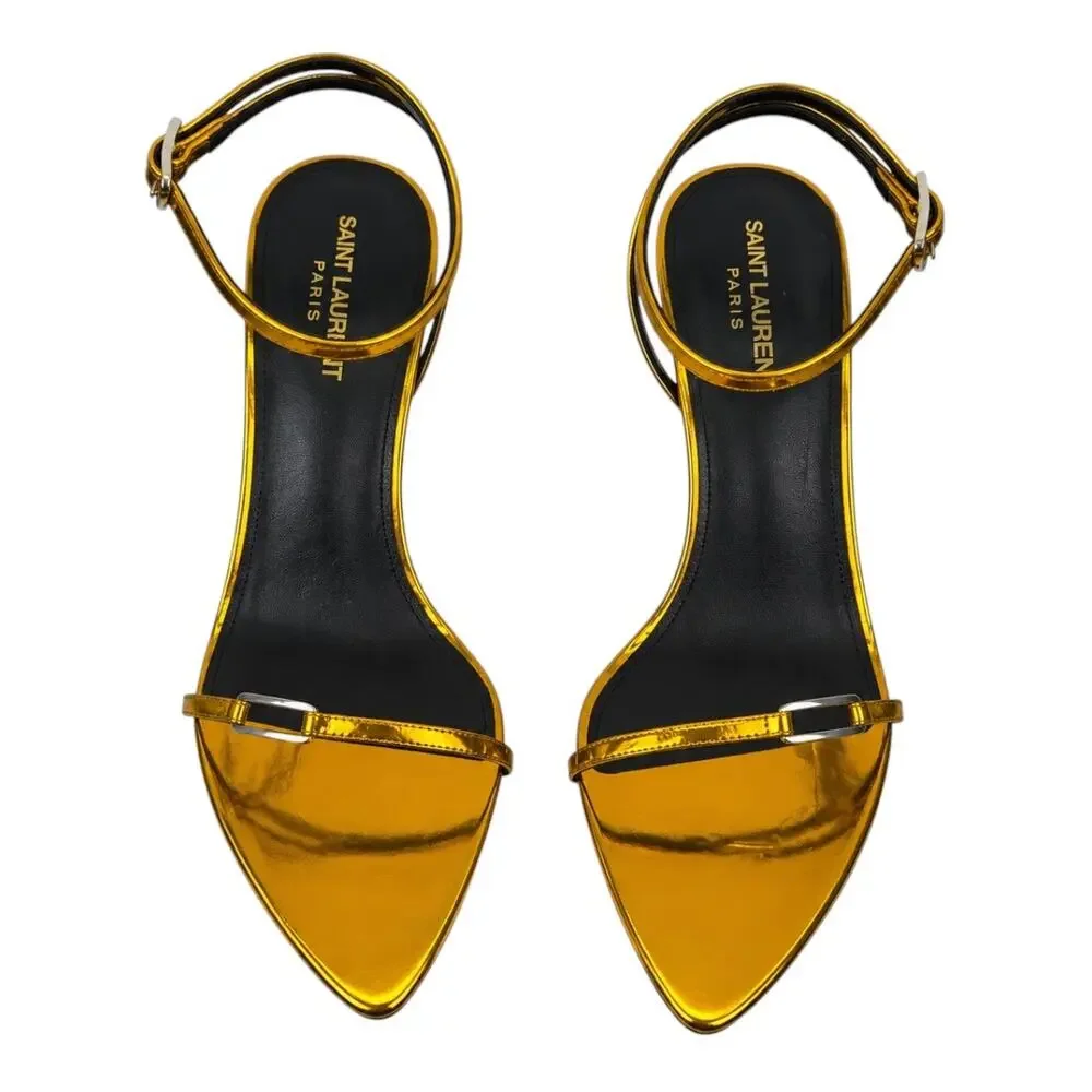 Saint Laurent Kitty 75 Ankle Strap Sandal Metallic Tangerine Size 40